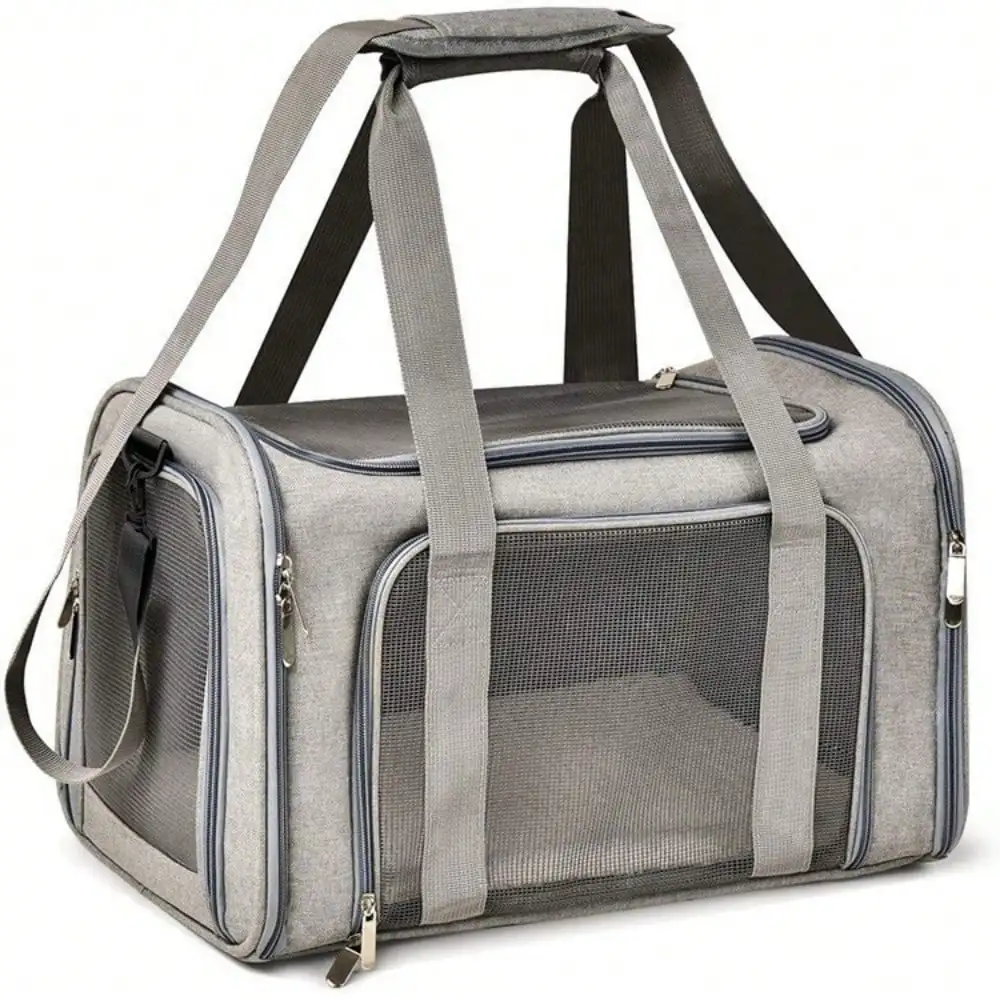 Katzentrage, Hundetrage, tragbare Haustiertrage, weiche Seite, mittelgroß, klein, faltbar, Hase, Welpe, Katze wiegt 3–6 kg für Reisen (Grau)