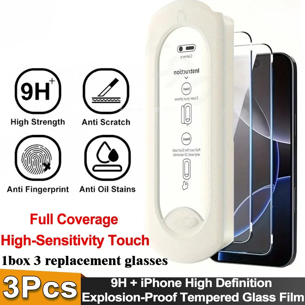 

Для IPhone 16 Pro Max 17 15 14 13 12 11 Pro Max закаленное стекло с полным покрытием и автоматической адсорбцией выхлопной второй наклейкой