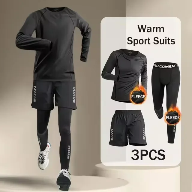 Trendy Korean Style Men Fitness Suit 2-4 Pieces Jogging Soccer Base Layer Tights Breathable Athletic Sportswear Set