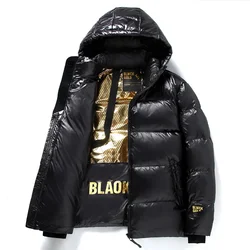 YEAE Black Gold Men's Lightweight Down Jacket With Detachable Hood for Men and Women Winter Thickened Men's Jacket Couple Coat