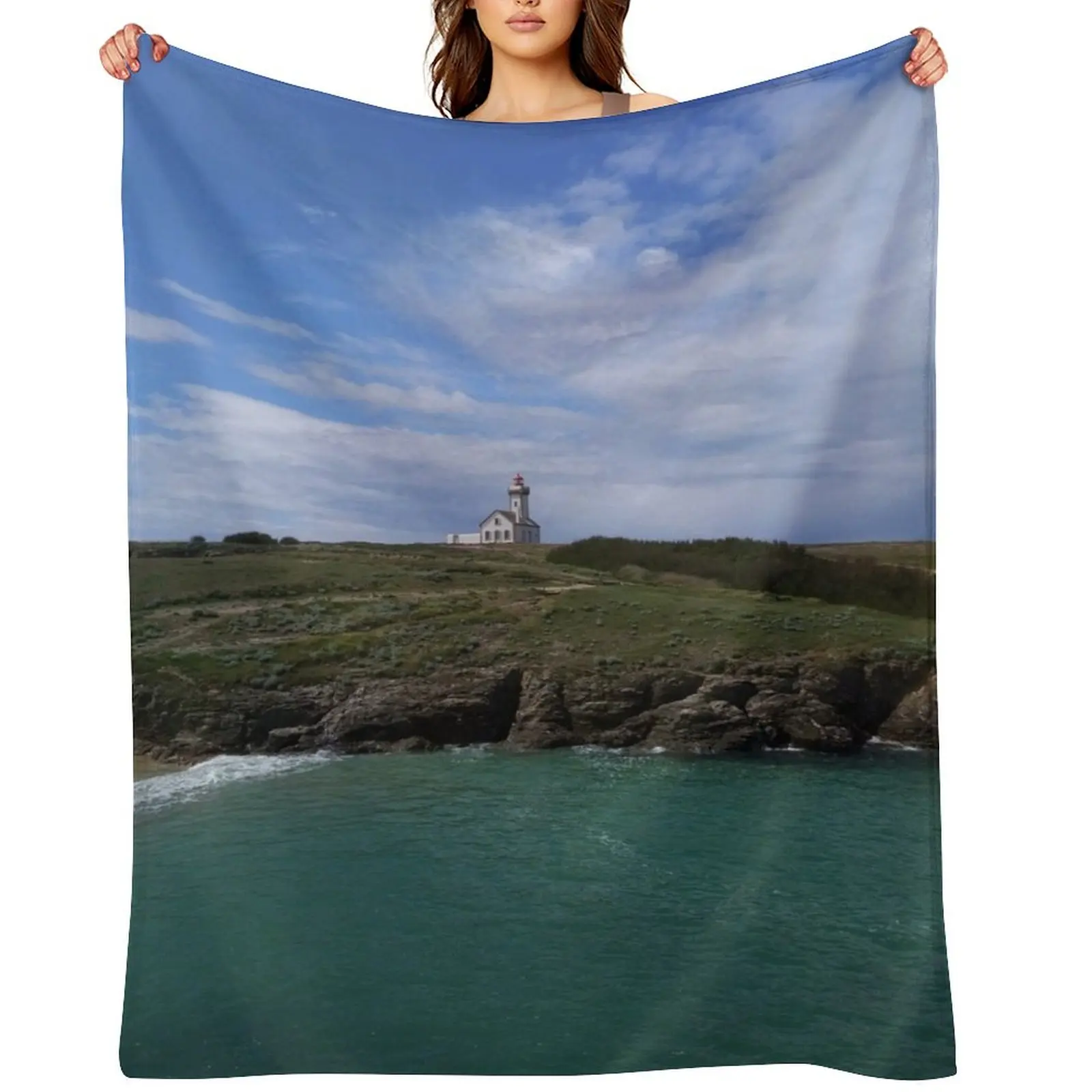 The lighthouse of the Poulains Belle-?le-en-Mer Throw Blanket Bed Large Polar for babies Blankets