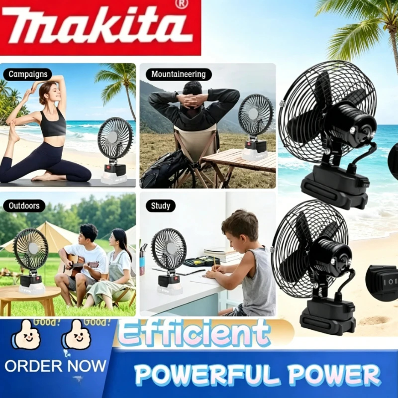 

Makita Camping Fan Wireless Outdoor Fishing Desktop Portable Metal Fan Strong Wind Fan Tool For 18V Battery