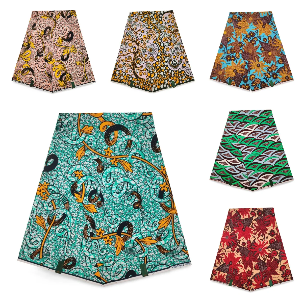 African Style Batik Cotton Fabric with Floral Geometry Prints,115CM Wide 6Yards Long in 6 Patterns DIY Sewing Dress Pants R743