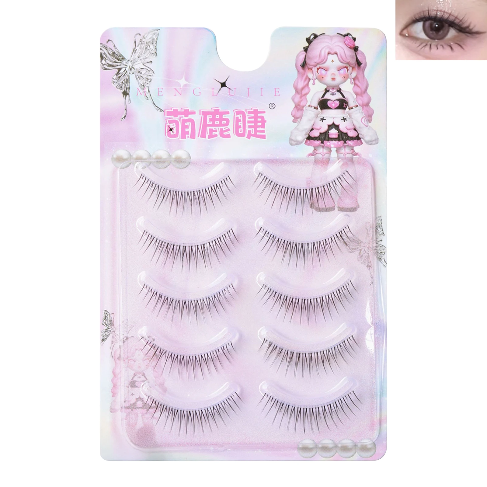 Tiras de cílios postiços estilo coreano, cílios naturais fofos, design de cervo fofo para mulheres, meninas, festa, acessórios de maquiagem diária