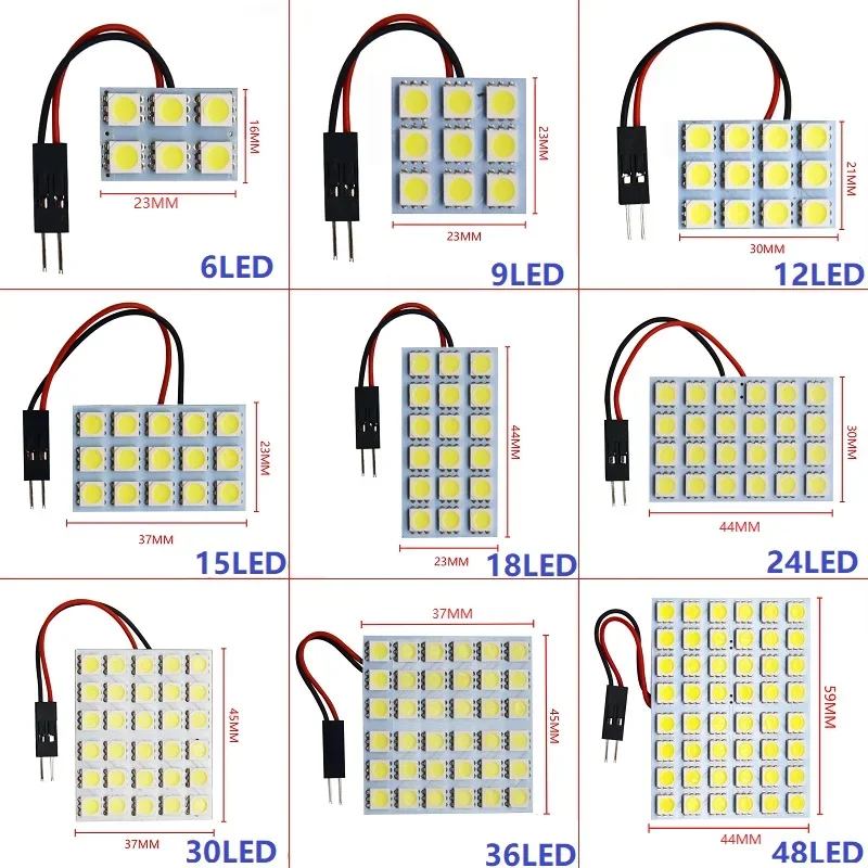 T10 Festoon 6/12/15/24/36/48 SMD 5050 LED Auto Panel light Warm Cool White BA9S 12V W5W C5W Car Reading Dome Trunk lamp bulb