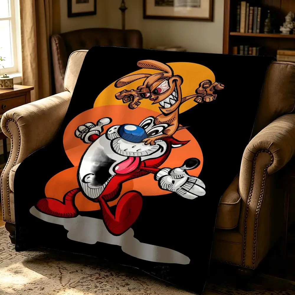 cartoon T-The Ren and Stimpy Show-w Throw Thick Comfort Flannel Quilt, Multi-scene Use Indoor Outdoor Daily Nap