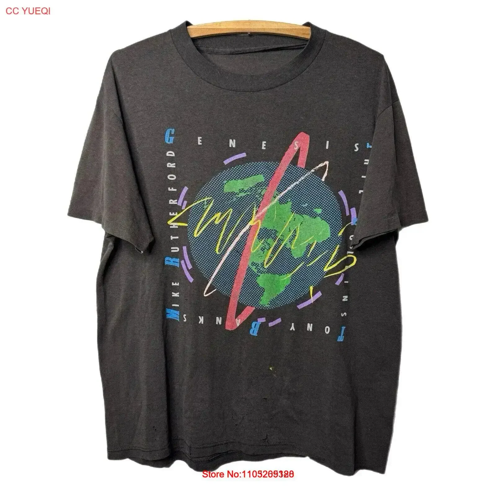 تي شيرت كلاسيكي 1987 Genesis غير مرئي يعمل باللمس مقاس كبير 80s USA ملابس مصممة عتيقة مغسولة أنيقة قليلاً