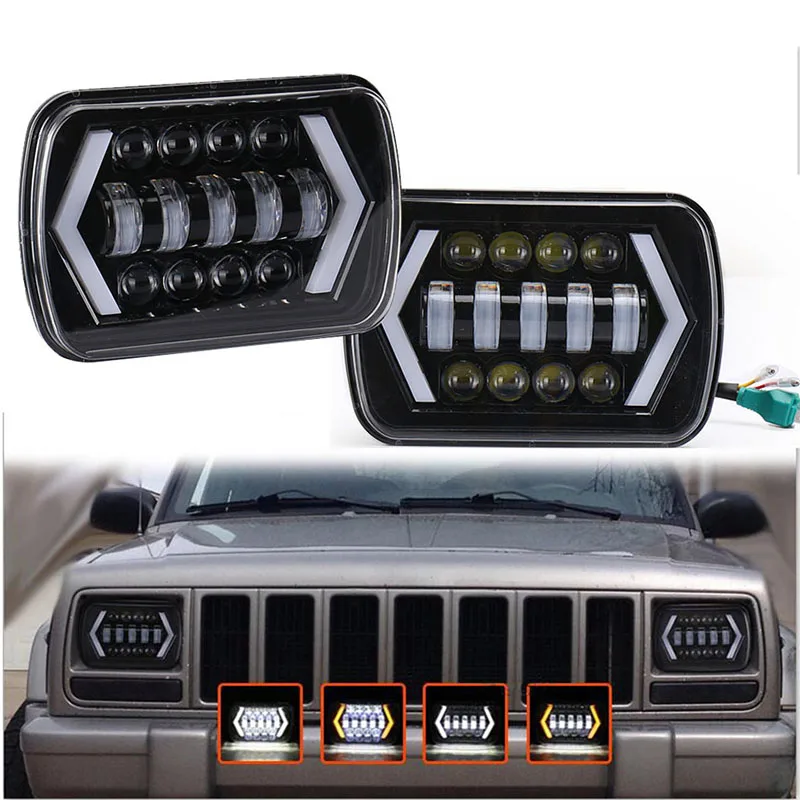 

55W 7x6'' 5X7" Inch Waterproof LED Projector Headlight Bulb Hi-Lo Beam Halo for Jeep Cherokee XJ Wrangler YJ H6014 H6052 H6054