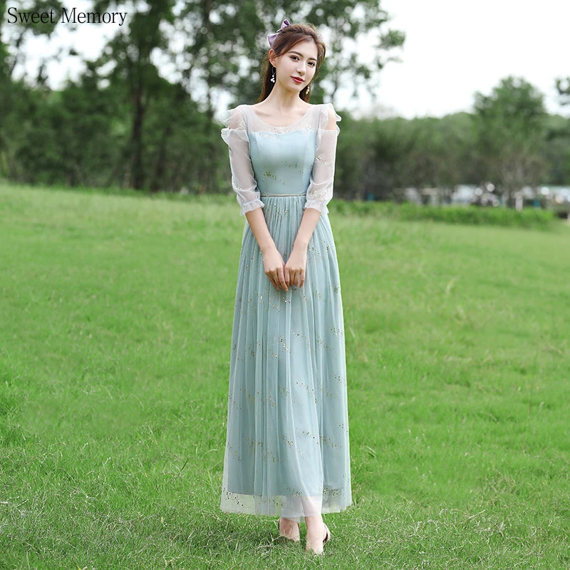 M555 Shiny Grey Green Bridesmaid Dresses Cheap Pink Girl Tulle Mesh Lace Elastic Band Graduation Wedding Guest Dress Long