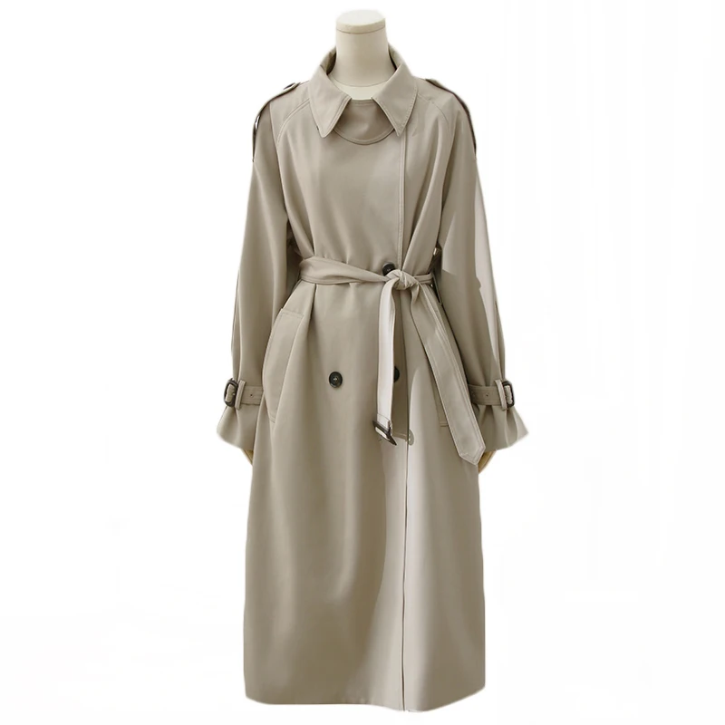 

Fall New Brand Women Milk Tea Color Trench Coat Long Windbreaker Lady Fashion Trend Double-Breasted Slim Long New Female Trench