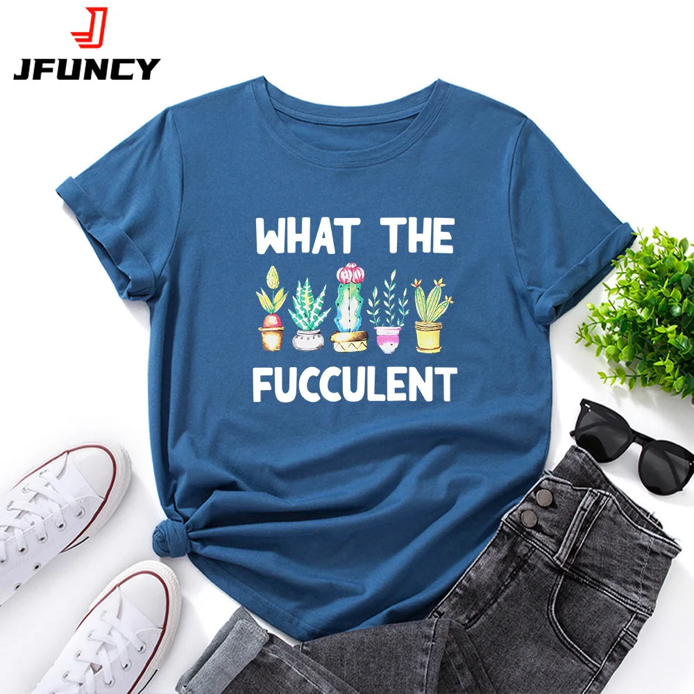 

JFUNCY Women Cotton Tshirt Cactus Graphic Print Loose Tees Shirt Short Sleeve Woman Casual T-shirt Summer Female Tops