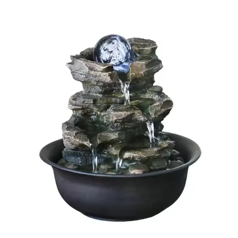 #Handmade Cascading Rock Tabletop Water Fountain Waterfall Tiered Stone Home Office Lucky Fengshui Humidifier Decor Gift