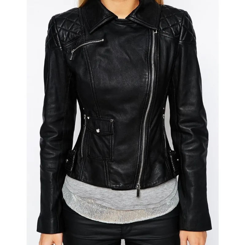 

Women's Genuine Lambskin Real Leather Jacket Premium Black Zipper Coa Fashion Trends