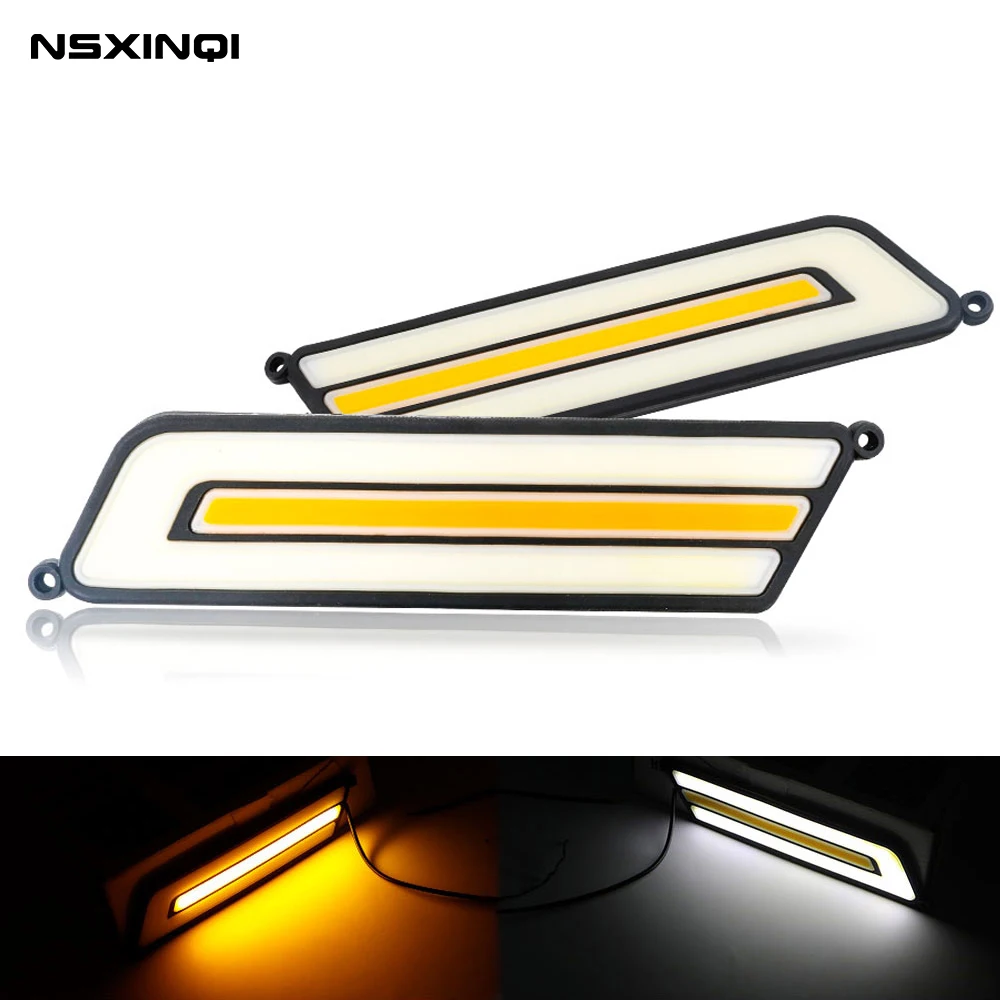 

NSXINQI 2Pcs Dual Color Car LED Daytime Running Lights White Amber COB DRL Turn Signal Lamp 12V