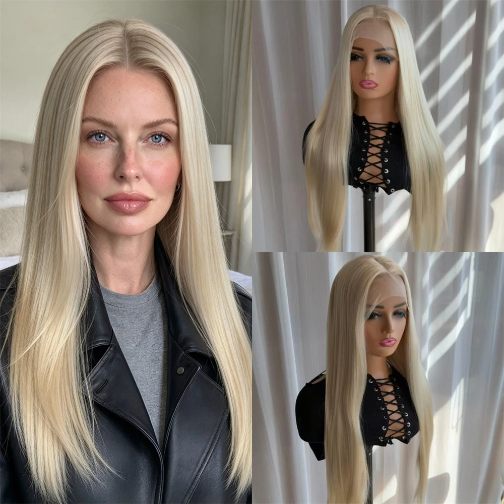 Party Daily Cosplay Wigs Light Golden Blonde Highlights Balayage Natural Hair Wig Synthetic Glueless Wigs Soft Long Straighr Wig