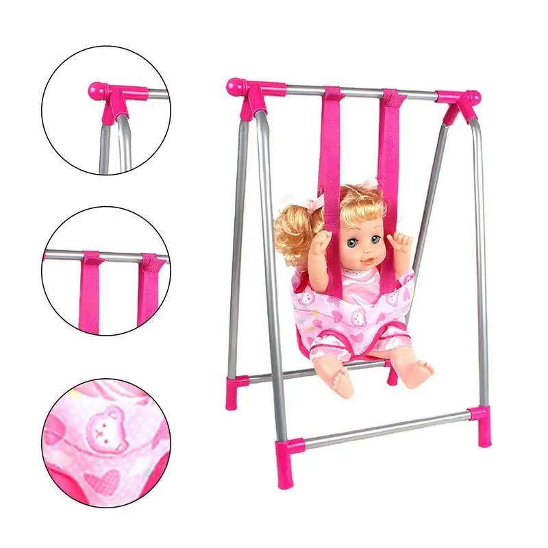 Simulation Doll Stroller Set Pink Baby Stroller Pretend Play Toys Nursery Role Play Doll House Furniture Set Doll Crib Cart Toys