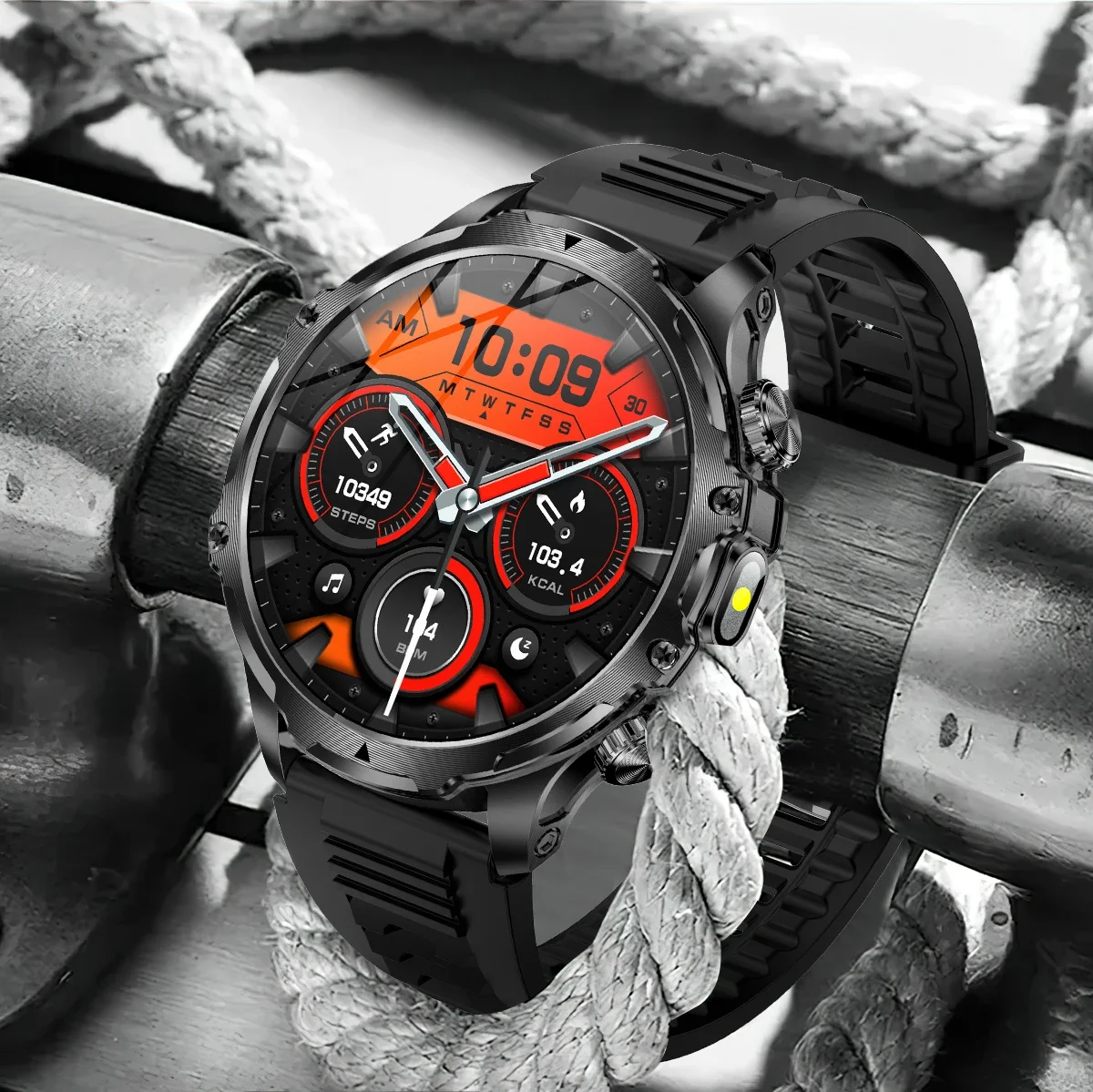 2025 New Men Outdoors Sports Smart Watch  Flashlight 700mah Large Battery Bluetooth Calling LED Light Fitness Tracker Smartwatch