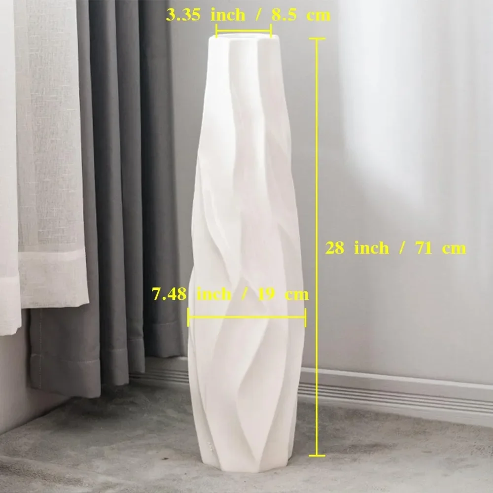 Large Floor Ceramic Tall Vase 28 Inches,White Modern Flower Tall Vases for Living Room Décor, Porcelain Flower Arrangement Vase