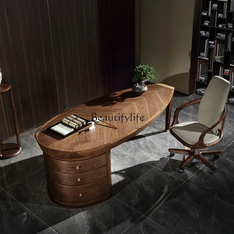 Italian solid wood desk simple office walnut designer villa big desk