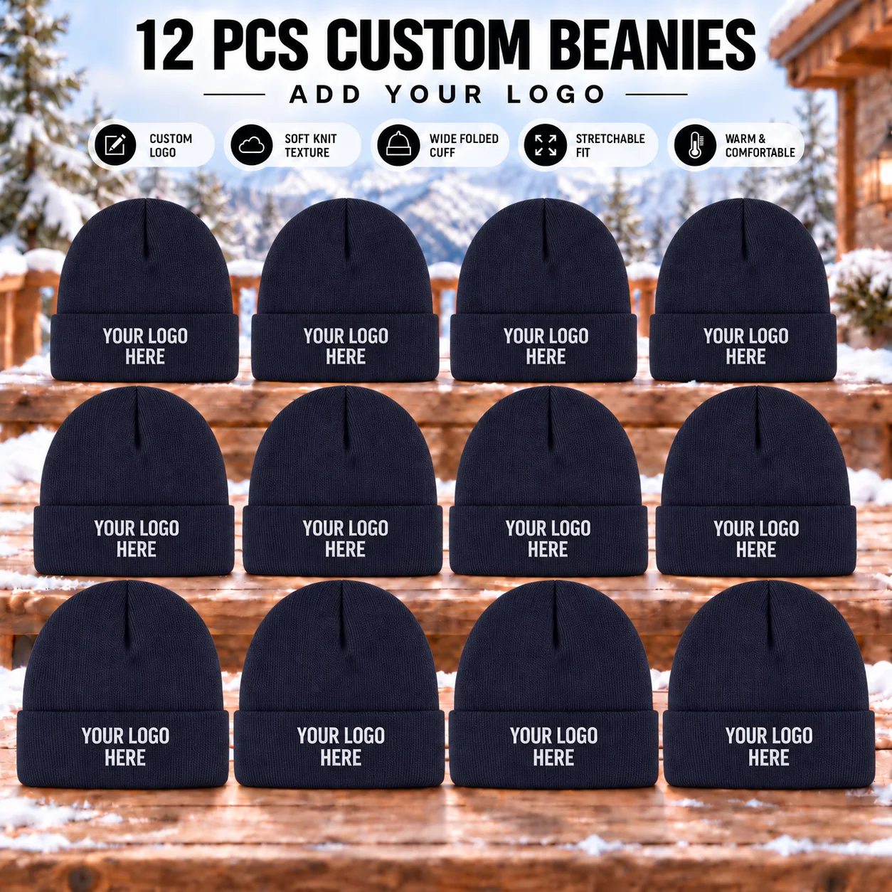 12pcs Custom Beanies Personalized Logo Text Knit Hats for Teams Outdoor Activities Company Events & Group Gifts view 5