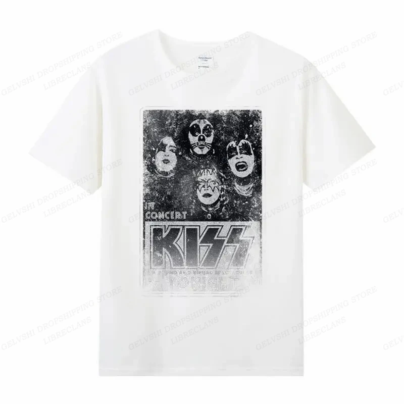 Vintage Kiss T Shirt Men Women Fashion Cotton T-shirt Punk Clothes O-Neck Tees Horror Harajuku Tops Rock Band Kiss Tshirt Boy