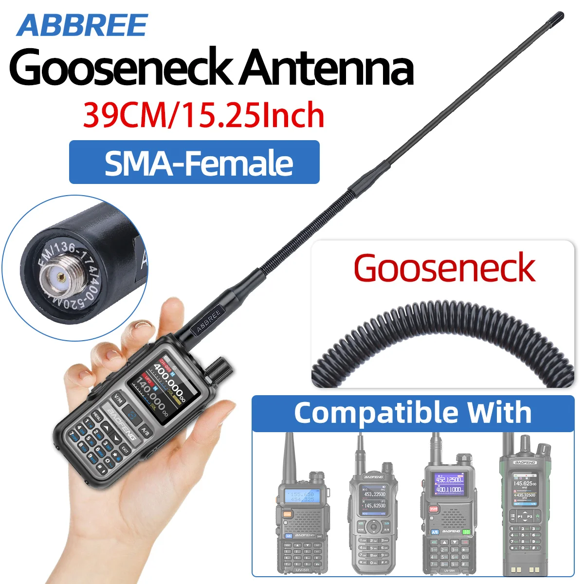 ABBREE AR-166 Antena Walkie Talkie Cuello Cisne SMA-Hembra UHF VHF