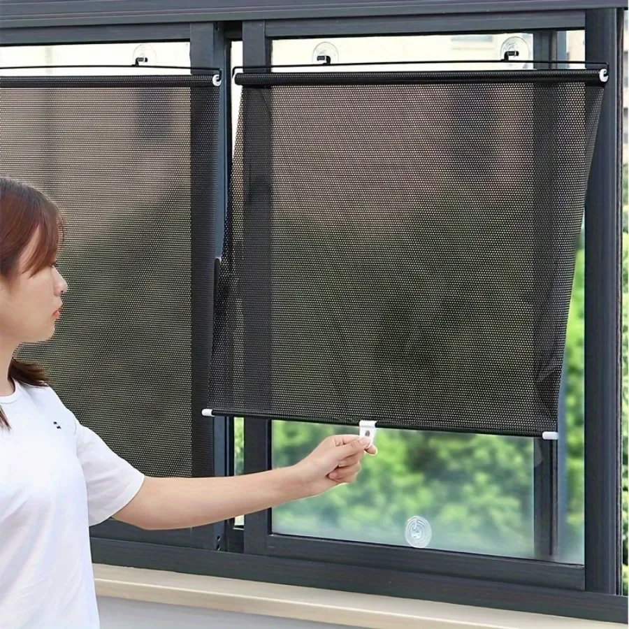 1PC Saison Lochloser wärmeisolierender Vorhang 24/7 Sonnenschutz Saugnapf Teleskop-Design für Küche Wohnzimmer Fenster
