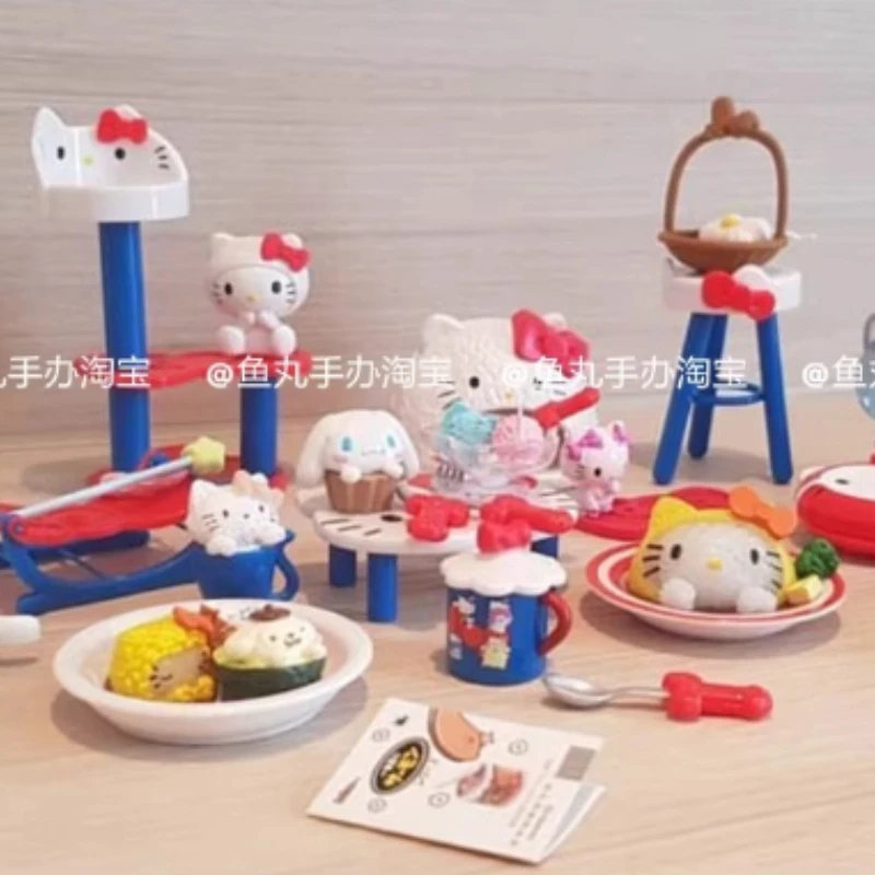 

Коллекционные игрушки-сюрпризы Hello Kitty Cat Cafe: миниатюрные модели посуды для десертов Kitty White, мультяшные настольные украшения, подарок