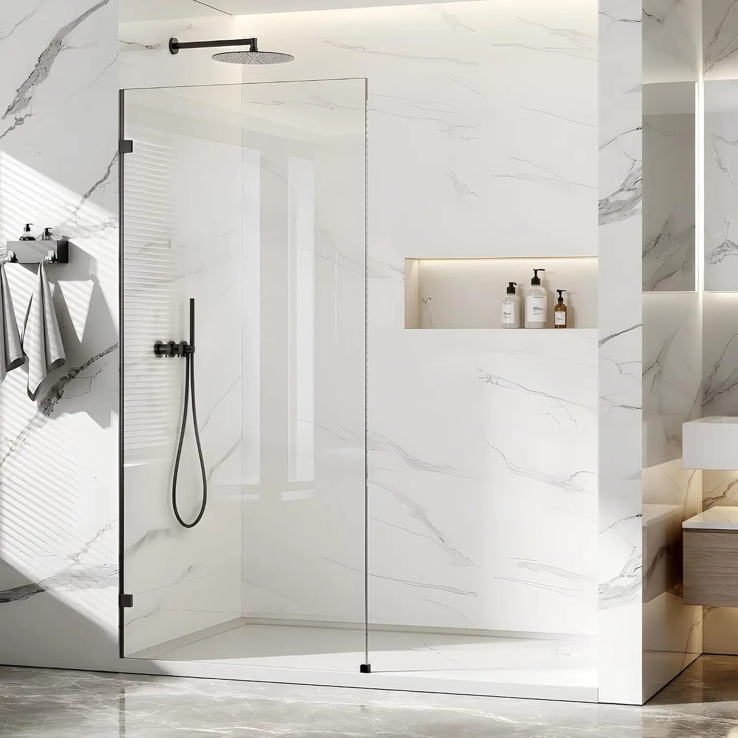 Shower Glass Panel Fixed Shower Screen, 36” W x 78” H 3/8” 10mm Single Frameless Shower Doors for Walk in Shower with Clear Temp