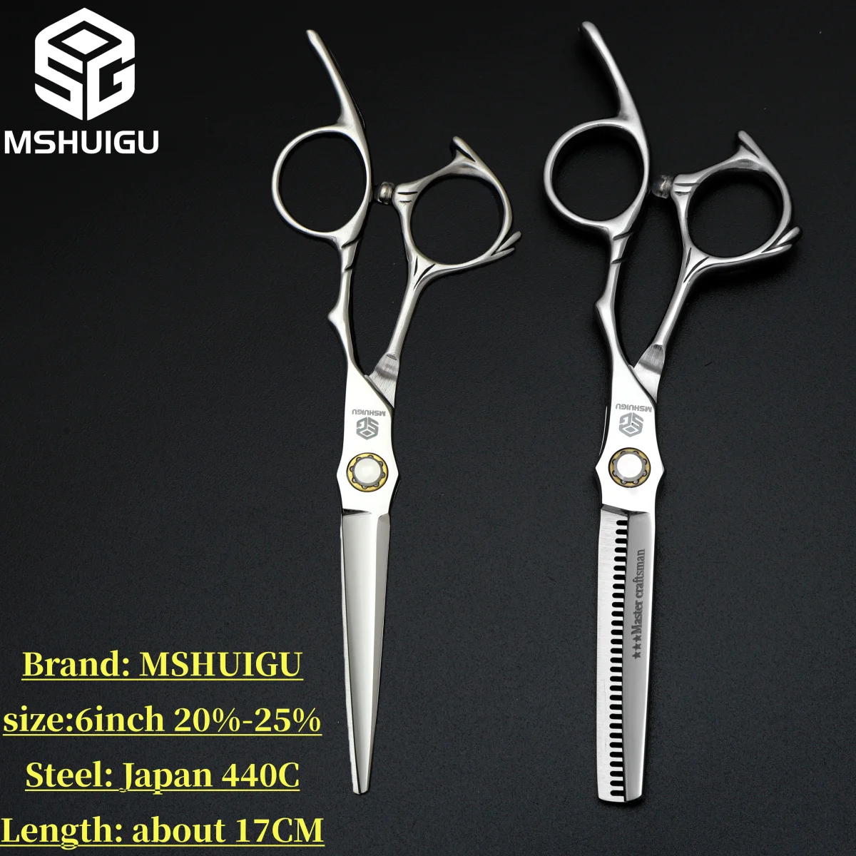 MSHUIGU 6-Zoll professionelle Friseurschere, multifunktionale Effilierschere, umkehrbare Zähne, 440C Stahl, für Familienhaarschnitte – Detail 7
