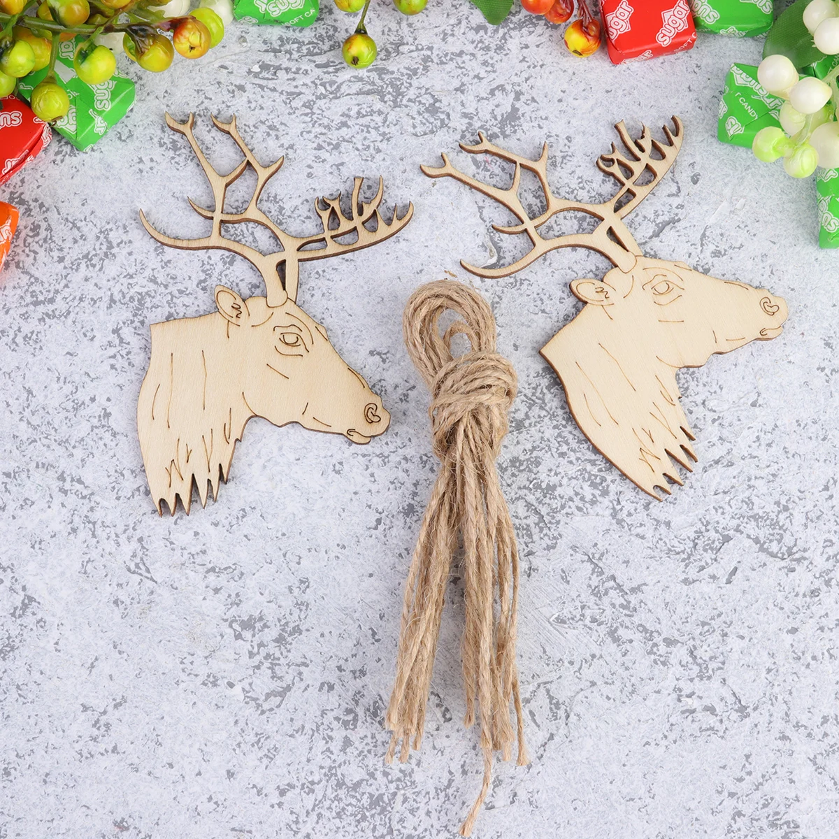 

20Pcs Wooden Deer Head Christmas Hanging Pendants Exquisite Craft Decoration DIY Painting Supplies Christmas Tree Party Decor