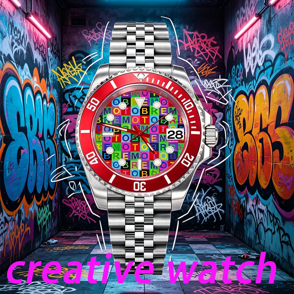 Luxury Watch China - クリエイティブなダイビングウォッチスタイルの高級腕時計 中国製NH35 メンズNH35腕時計 グラフィティ文字盤 サファイアガラス 防水10ATM