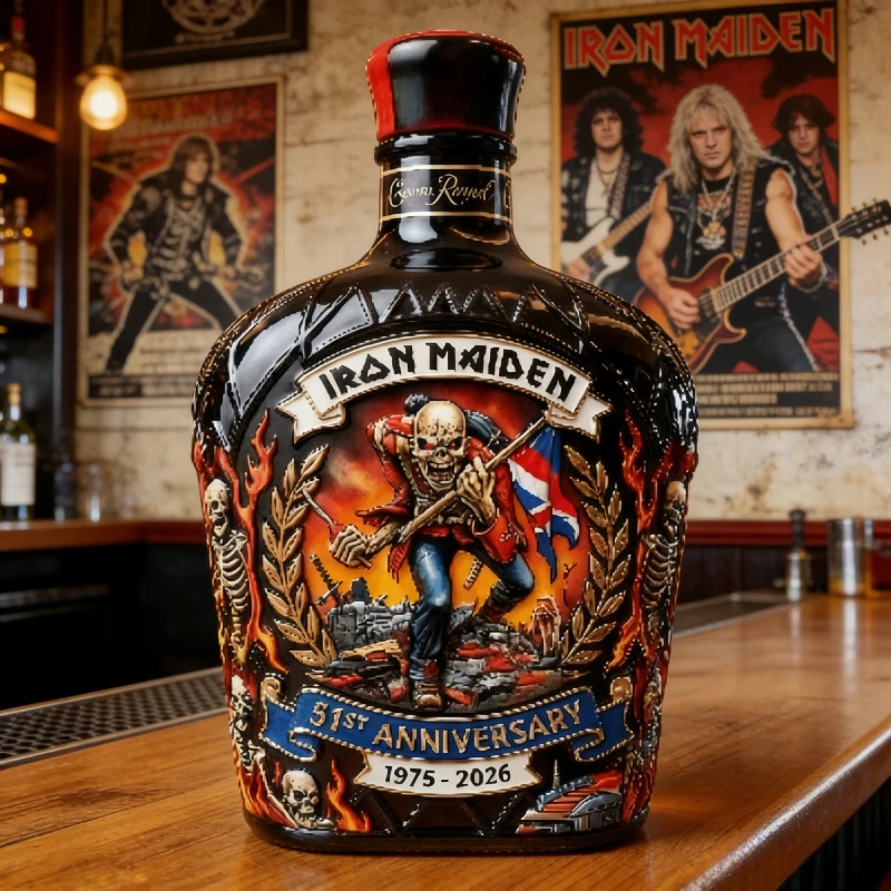 Decantador de whisky Iron Maiden para el 51.º aniversario, botella de licor de cristal coleccionable, artículos de bar