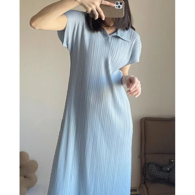 Vestido de Talla ande con Cuello  para Mujer, Falda Midi Hoada, Pada, Estilo Coreano, Moda Casual, Primavera, Vera...