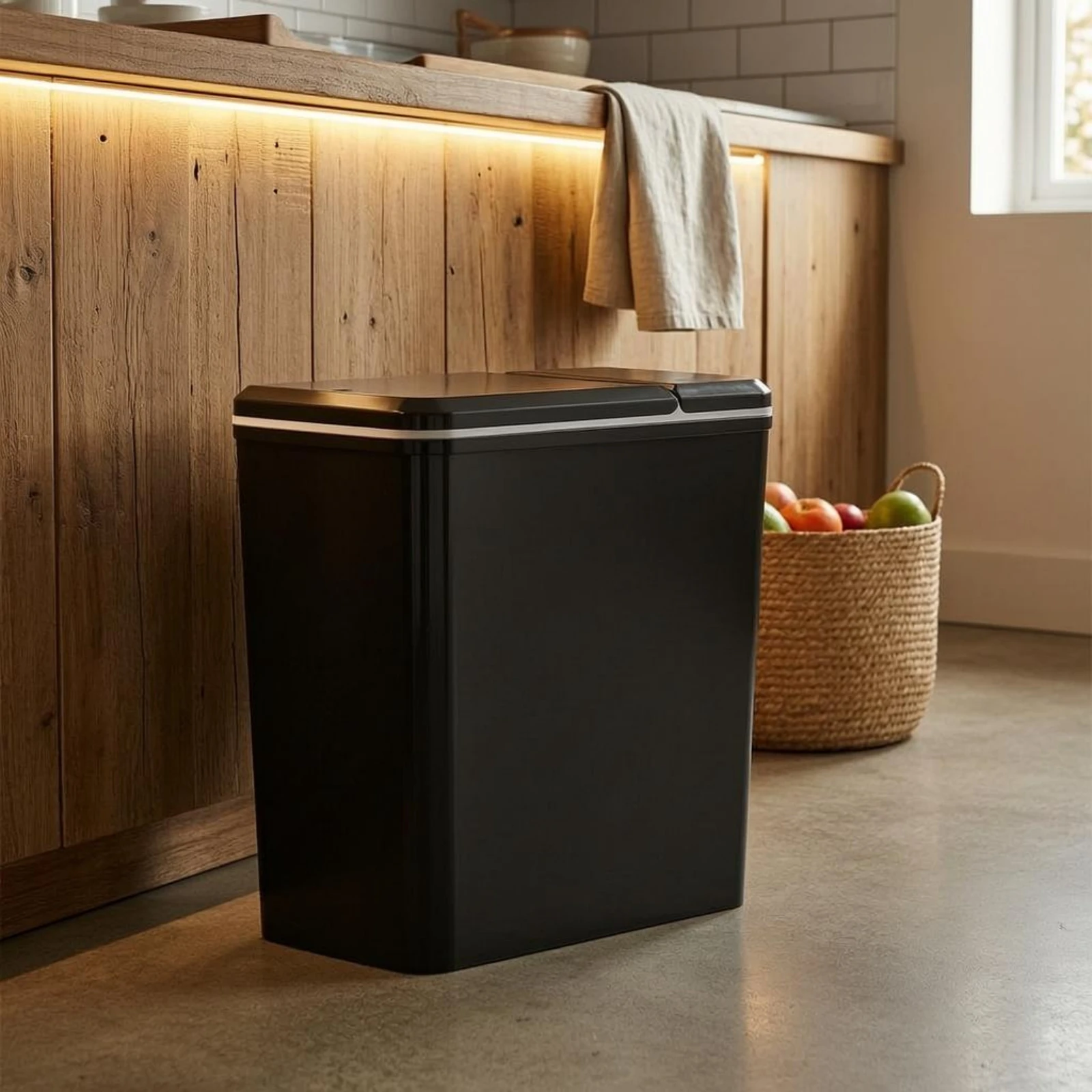 

Flip Lid Trash Can Plastic Slim Trash Can Rectangular Waste Bin Narrow Easy Access Disposal for Bathroom, Kitchen