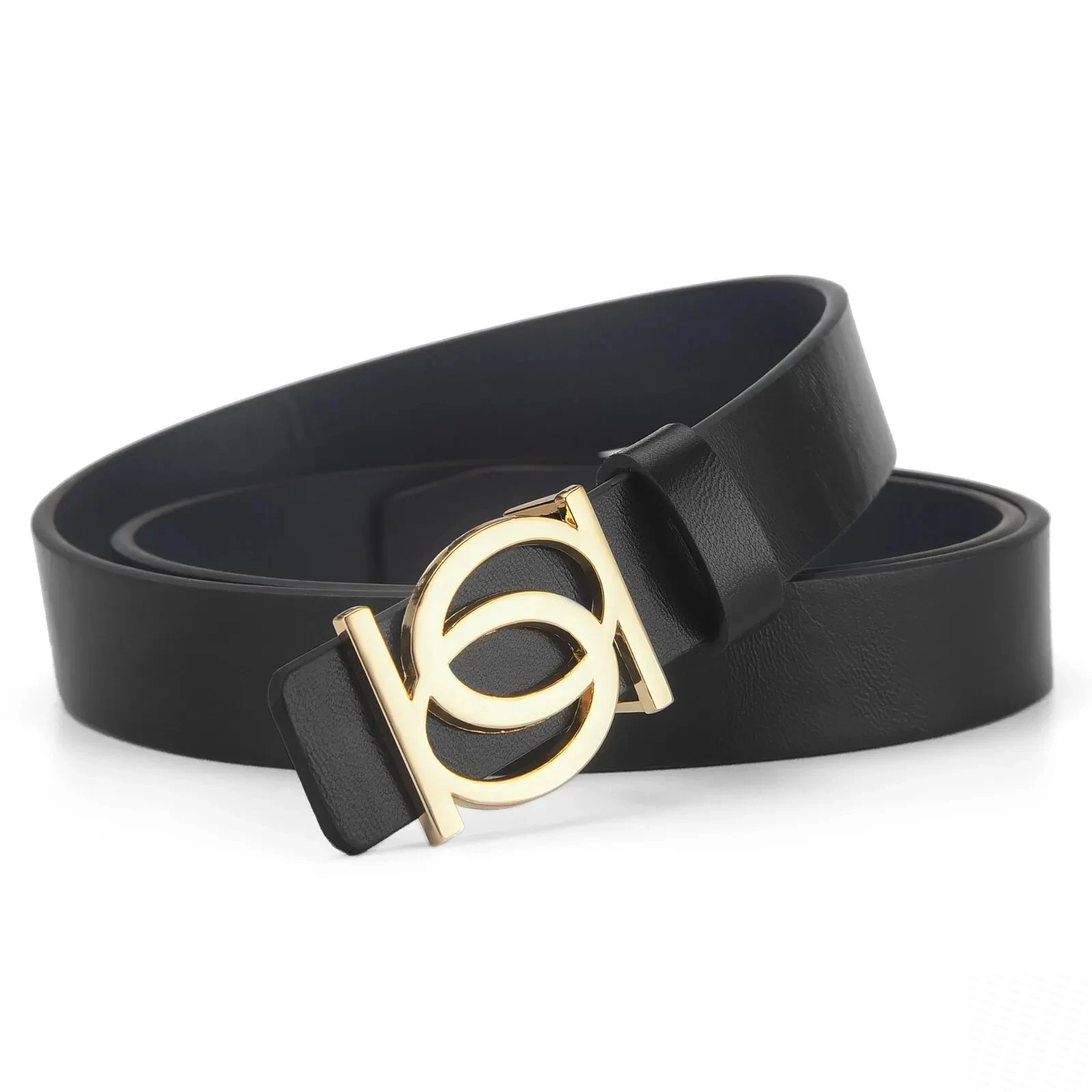 New Women's Belt Fashion Golden Buckle Belt Leisure Personalized Double Round Button PU Leather Belt Paired with Jeans Lady Belt image 6