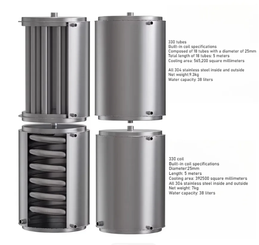 38L Coil Cooler 330*450mm Heat Exchanger Tube Array Cold And Hot Water Distilling Equipment 304 Stainless Steel