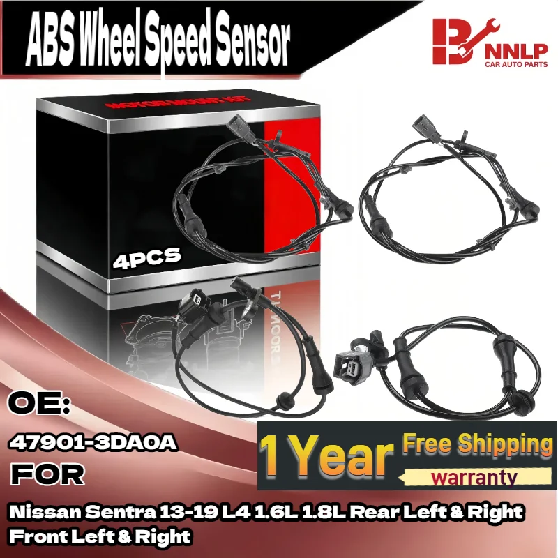 

For 4x Front & Rear ABS Wheel Speed Sensor for Nissan Sentra 2013-2019 L4 1.6L 1.8L 47900-3DA0A 47901-3DA0A 47910-3DA0A