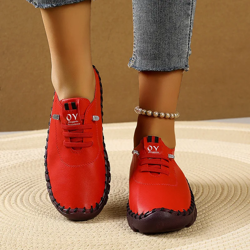 Spring Summer 2025 Women' Shoes Soft-soled Roman Breathable Retro Stitching Muffin Bottom Plus Size Women's Shoes Single Shoes