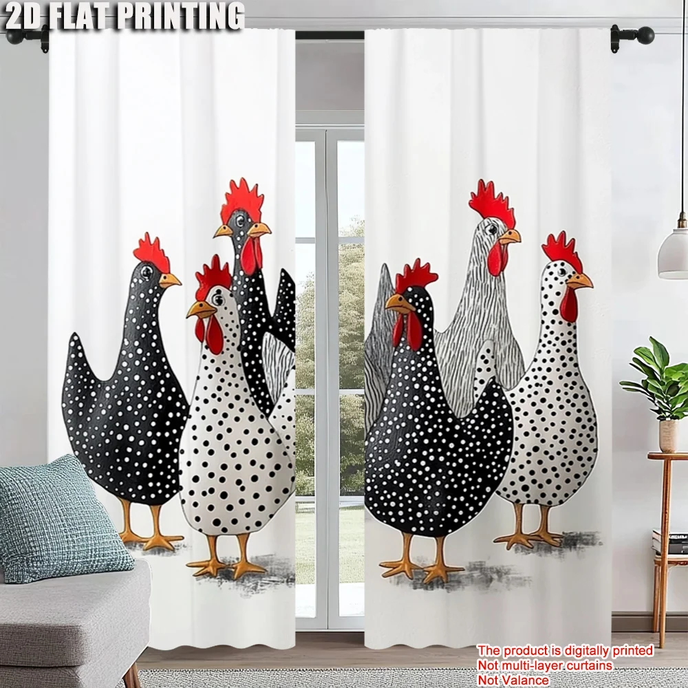

2pc, Curtain Artsy Chicken Flock 100% Polyester,Without Electricity Wall Decor for room decor aesthetic