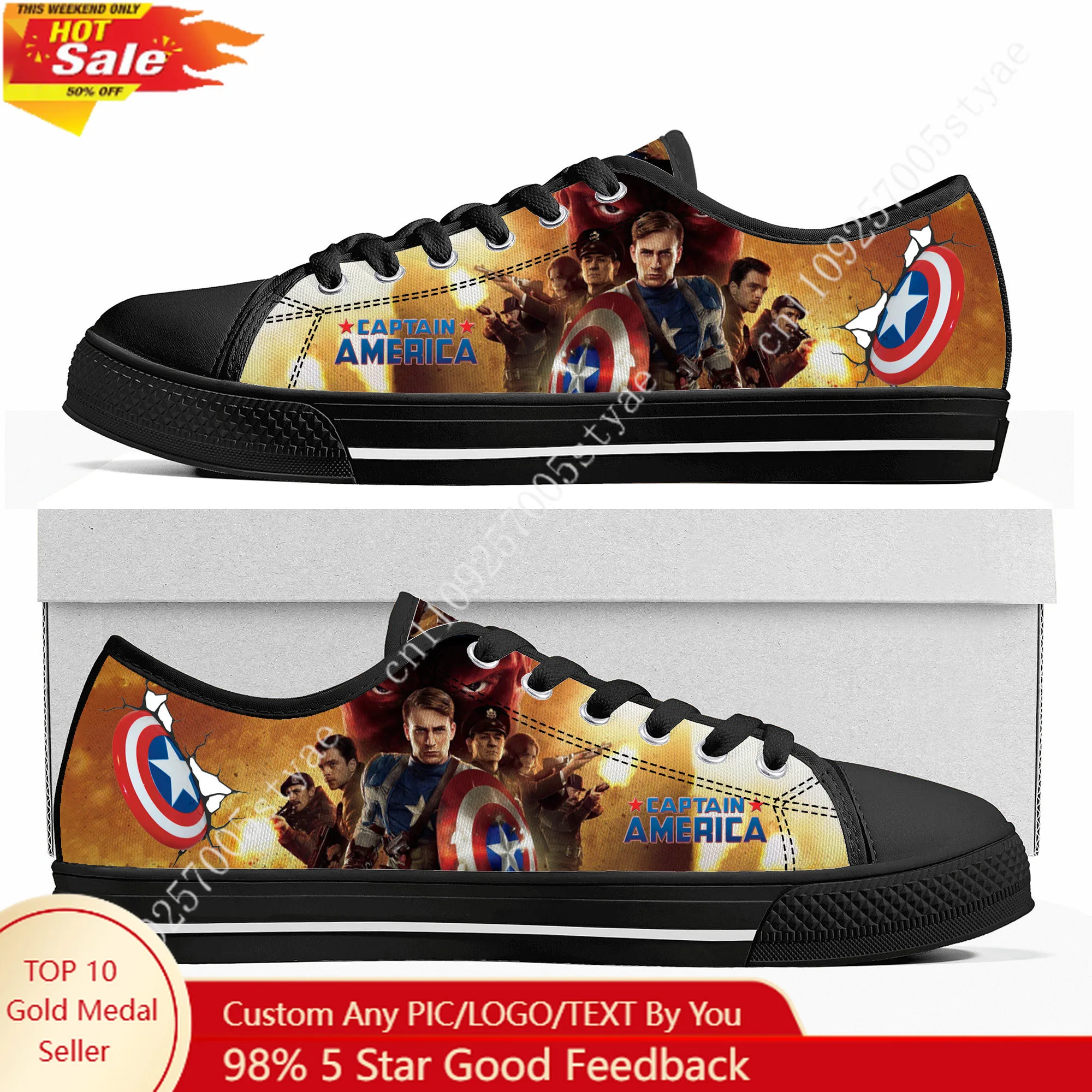 

Marvel Captain America Low Top High Quality Sneakers Mens Women Canvas Sneaker Casual Custom Shoes