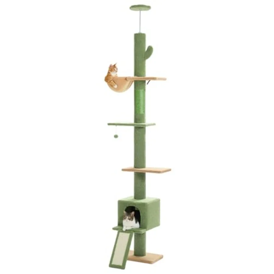 

Floor to Ceiling Cat Tree Tall Cat Tower with Adjustable Height Ranging from 83'' to 108'' Featuring 5 Levels of Climbing Space