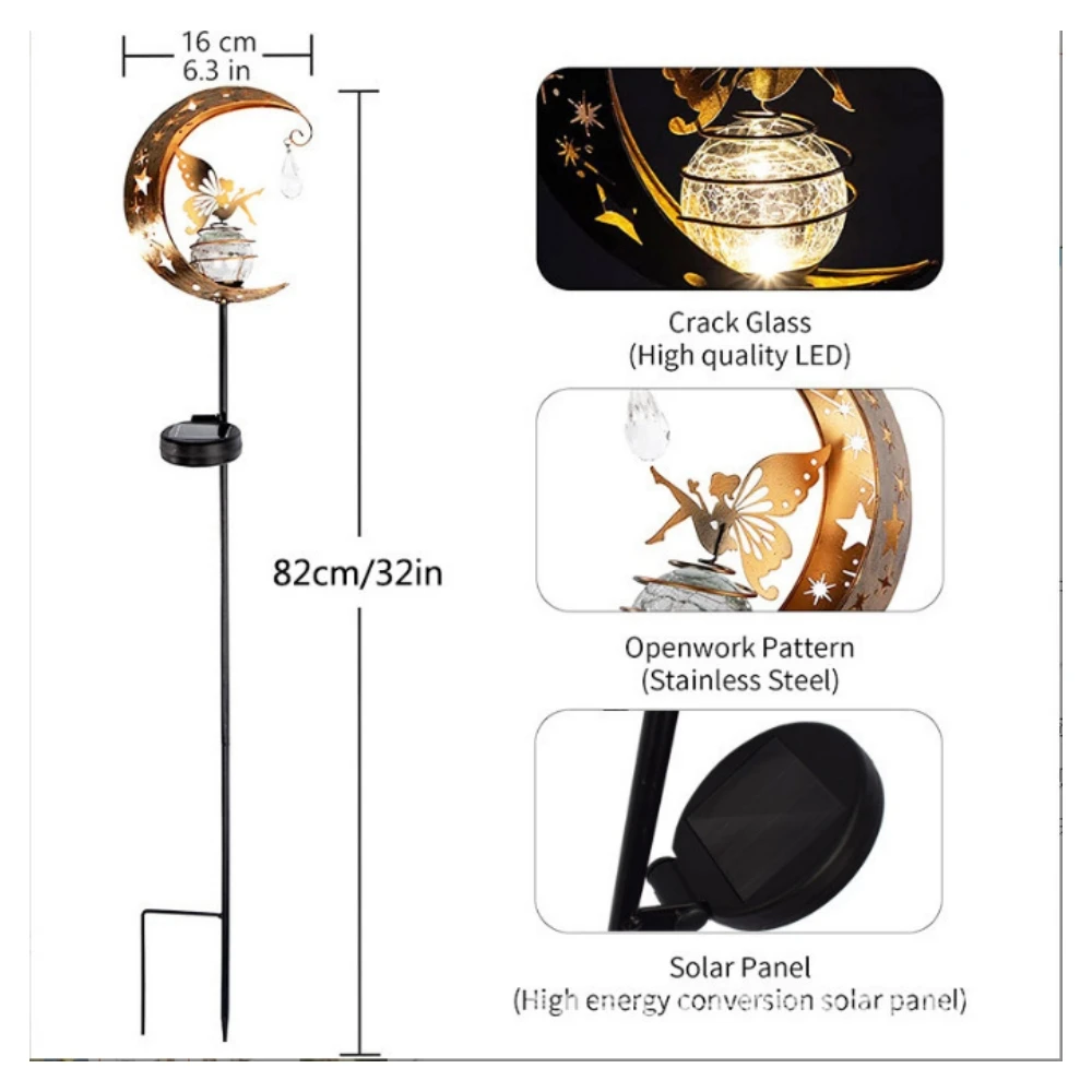 Solar Cat Moon Shaped Iron Lamp Outdoor Garden Decorative Lighting Automatic Sensor Solar Powered Outside Backyard Lights