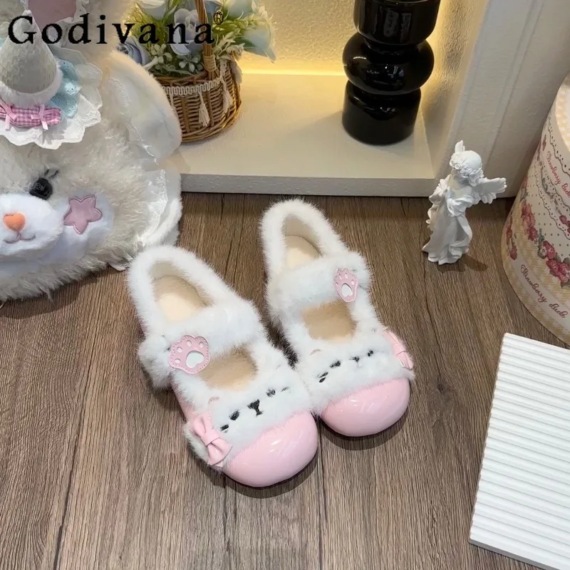 

Student Kawaii Cute Girl Japanese Original Fluffy Low Heel Shoes Round Toe Chunky Heel Lolita Versatile Mary Jane Single Shoes