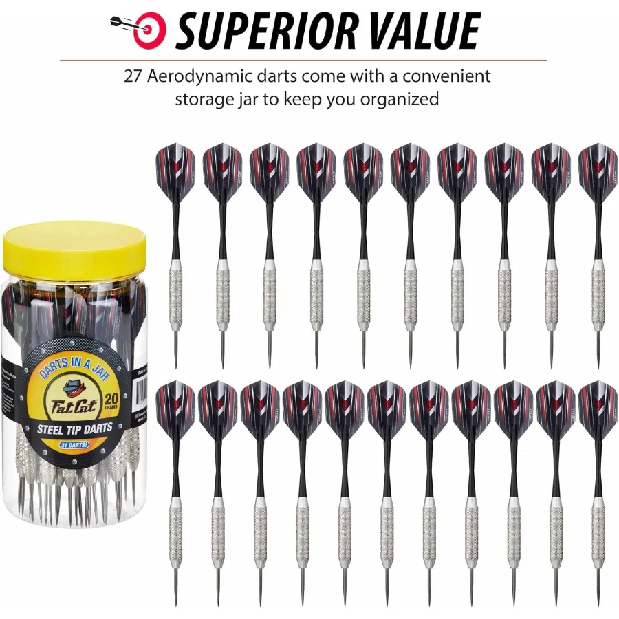 Fat Cat Darts Set in a Jar: Steel Tip Darts with Storage and Travel Container for Home Office or Outdoor Games Ideal for Casual