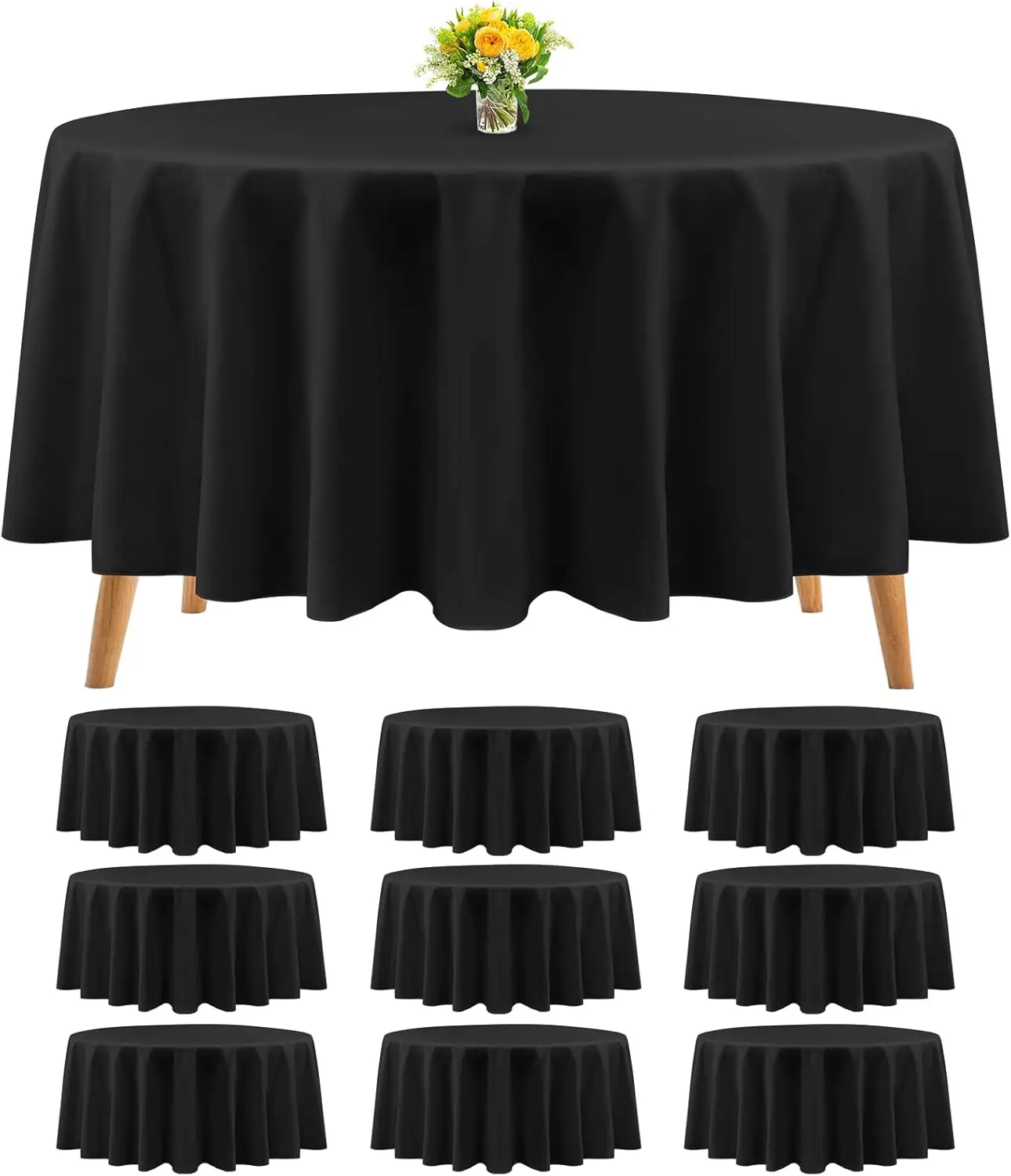 

10 Pack Black Round Tablecloth 90 Inch Polyester Table Cloth Bulk Washable for Wedding Party Banquet Buffet Dinner