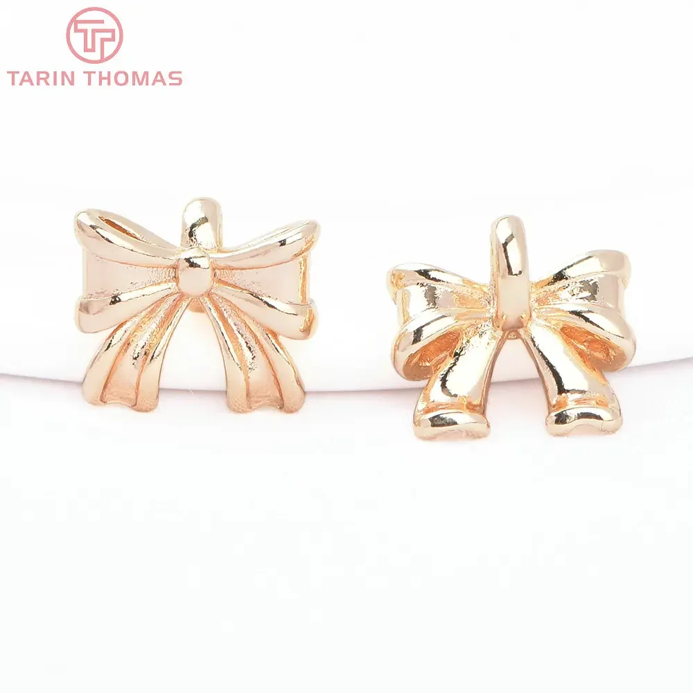 (8328) 6PCS 11.5x9.5MM 24K Gold Color Brass Bow Shaped Pendants High Quality Diy Jewelry Making Findings Accessories Wholesales