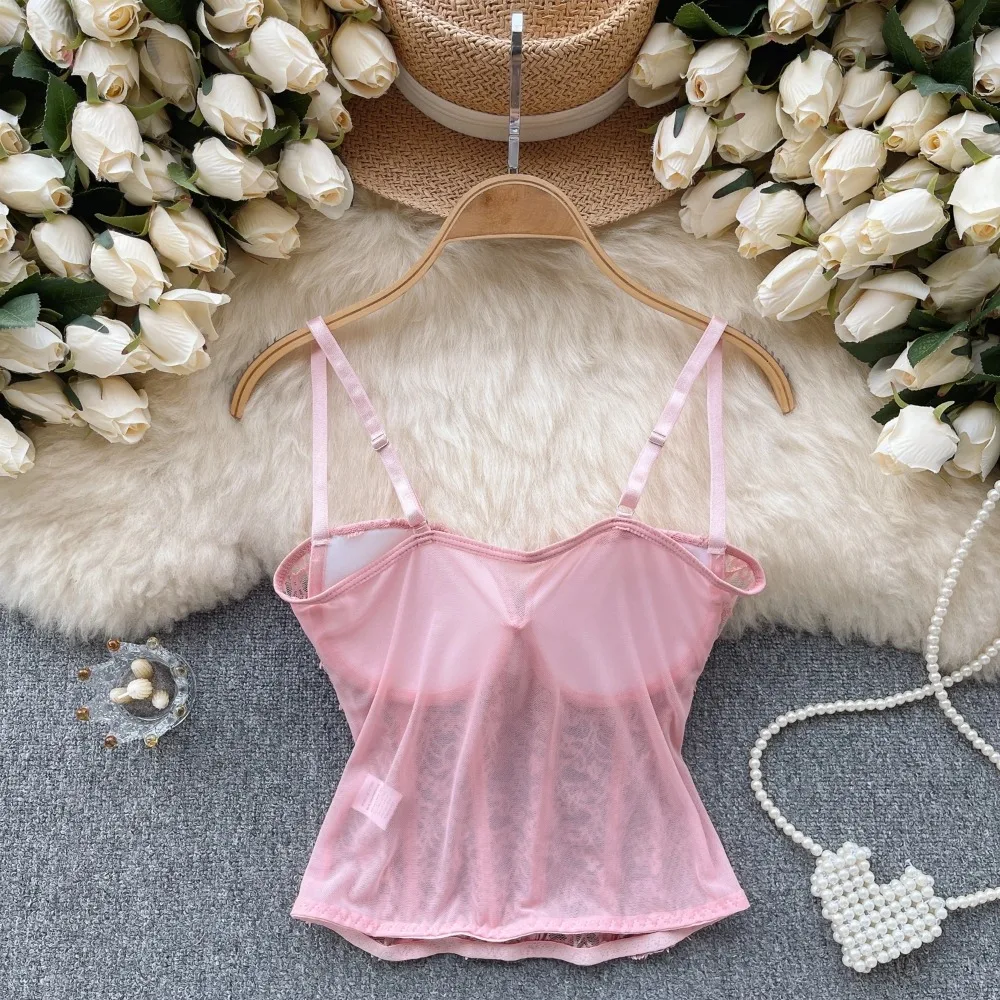 Sexy Spitze Mesh Tube Top schicke träger lose Camis Slim Tanks Top elegante Basic Top Herbst Frauen Bustier