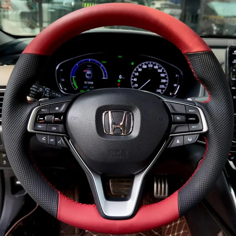 

Красный, черный чехол на руль из натуральной кожи для Honda Accord 10 2018-2020, Insight 2019, вышитый вручную, специальные автозапчасти