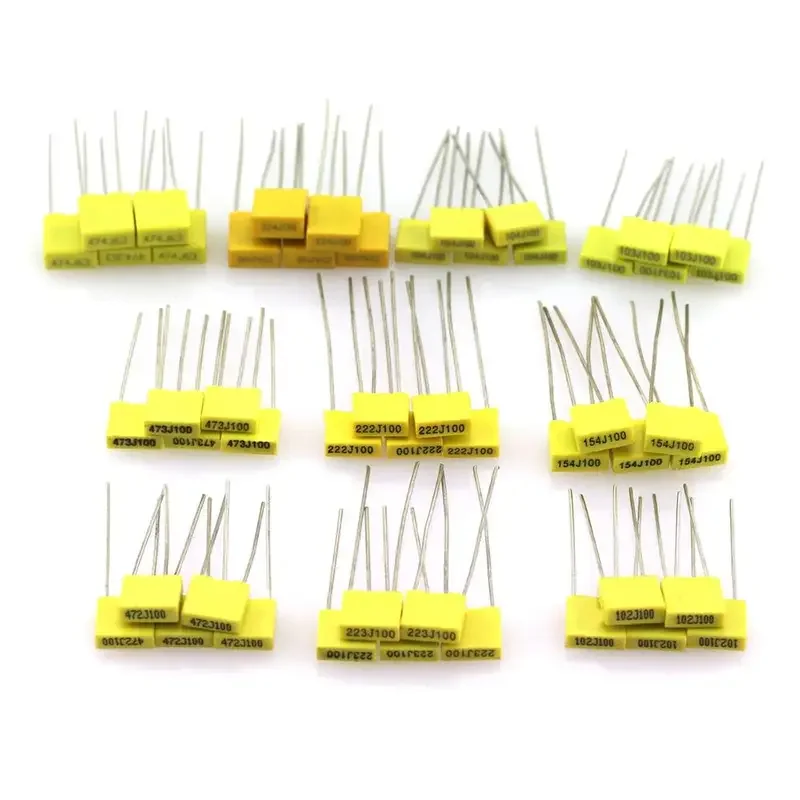 50pcs/lot 10 Value Polypropylene Film Capacitor 1nF 10nF 47nF 100nF 470nF Capacitance Correction Capacitor Assorted Kit